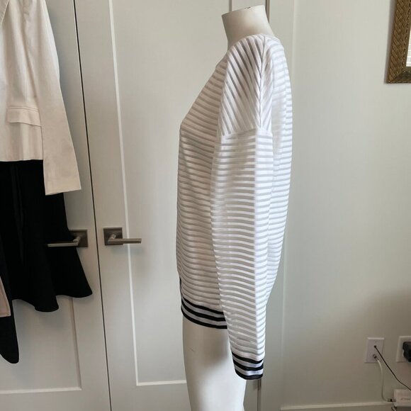 ASKYA LS Boatneck Summer Neutral Breathable Striped Top White B&W Hem Cuffs S - Picture 5 of 11